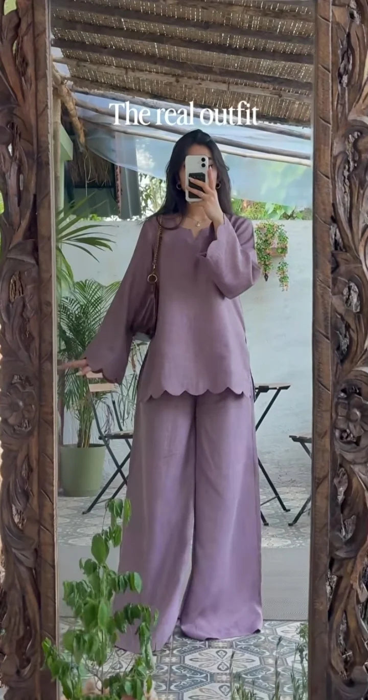 Lavender wide leg top and pant co-ord set for women