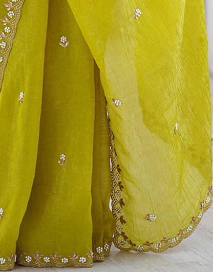Luxury Soft Chinon Crush ethnic saree with zari embroidery and pearl work for festive occasions