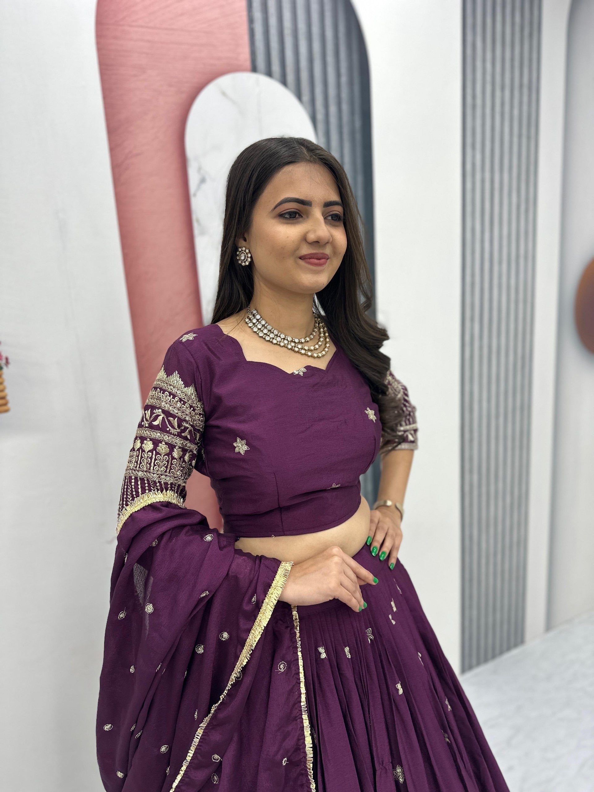 Luxury Wine Occasion Wear Silk Lehenga Choli for Engagement, Sangeet and Festive Celebrations