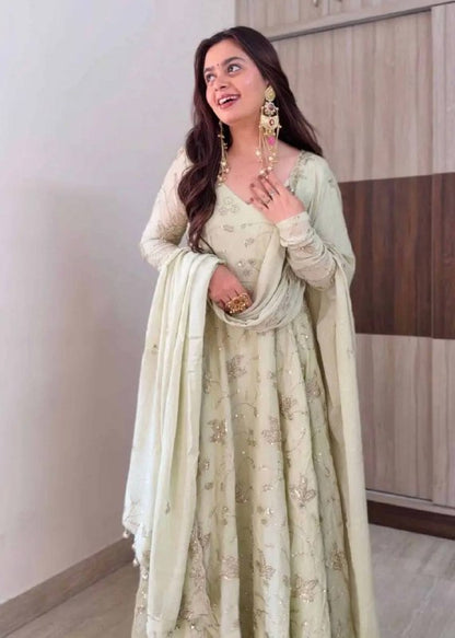 Exclusive Trending Designer Gown with Heavy sequence embroidery work Dupatta