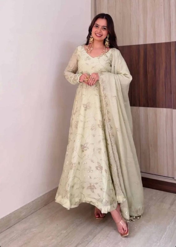 Exclusive Trending Designer Gown with Heavy sequence embroidery work Dupatta