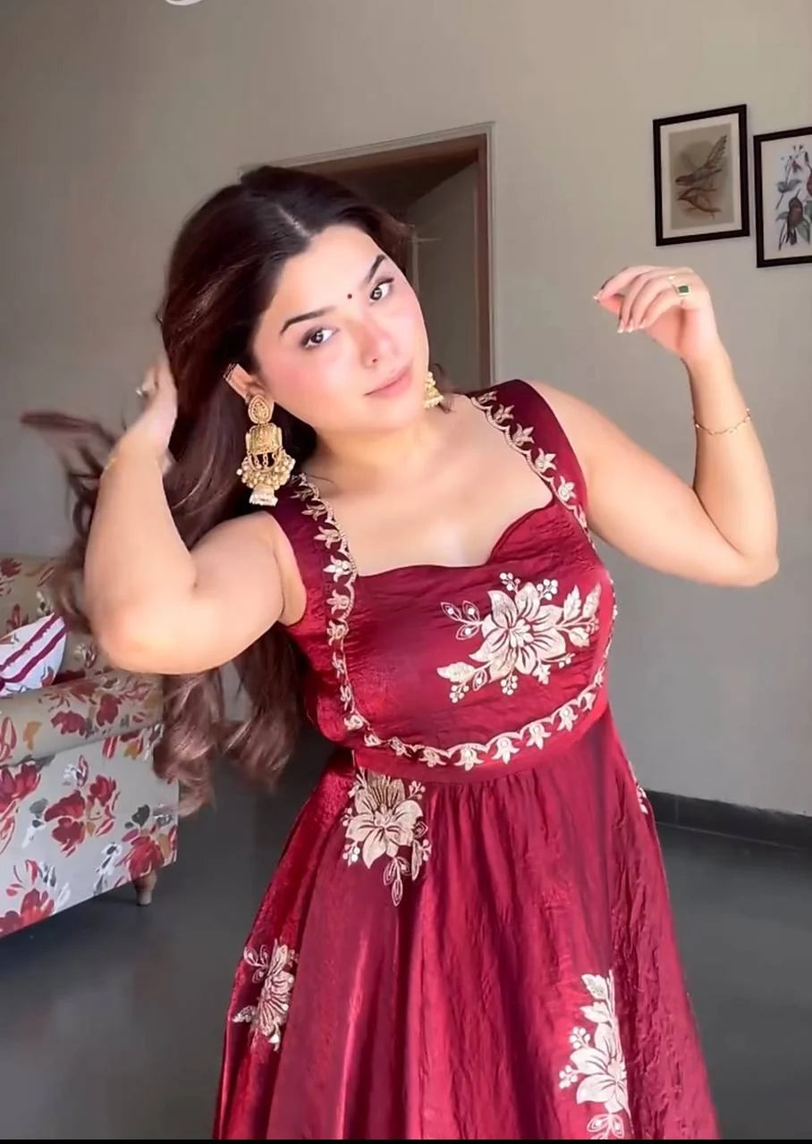 Maroon Embroidered Fendy Silk Anarkali Suit – Perfect for Wedding & Festive Wear
