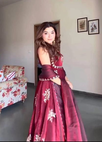 Maroon Embroidered Fendy Silk Anarkali Suit – Perfect for Wedding & Festive Wear