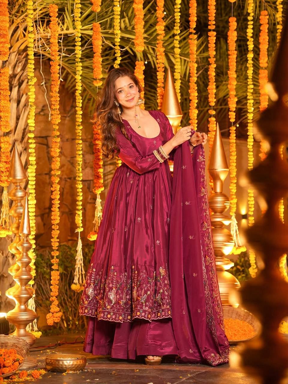 Premium Maroon Embroidered Crepe Silk Anarkali Suit with Dupatta | Festive & Wedding Wear