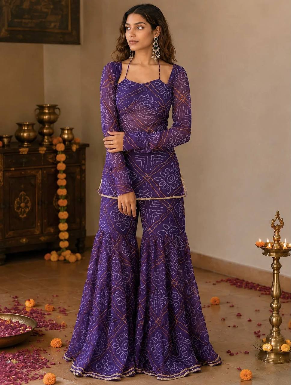 Designer Digital Print Faux Georgette Sharara Suit with Fancy Lace – Party Wear, Wedding & Festive Collection