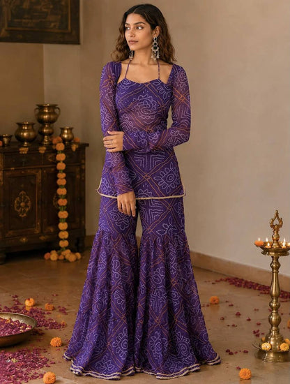Designer Digital Print Faux Georgette Sharara Suit with Fancy Lace – Party Wear, Wedding & Festive Collection