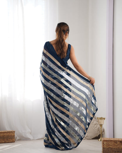 Navy blue designer georgette saree with premium sequin embroidery