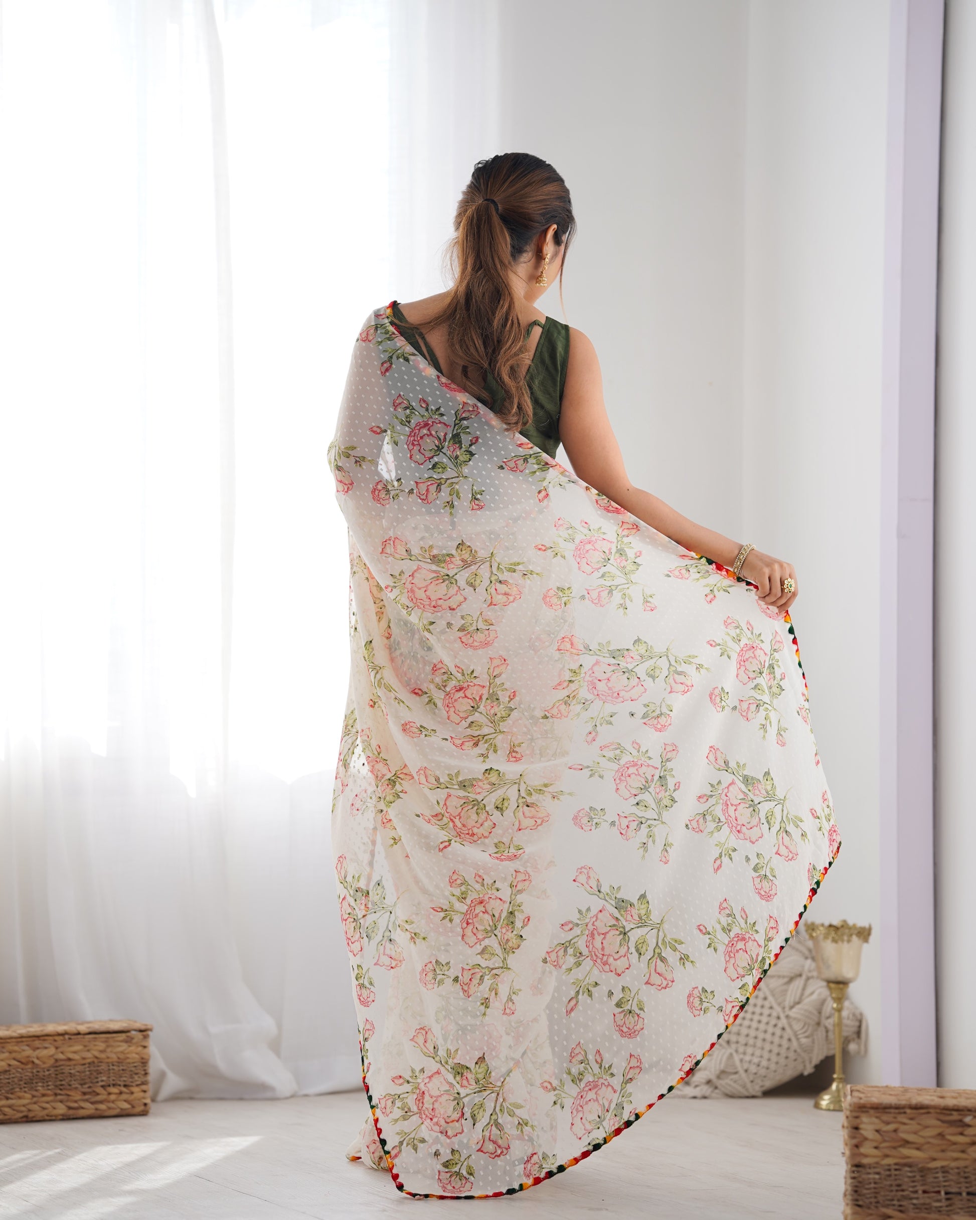Party Wear Heavy 1000 Butti Floral Saree with Multi Color Flower Print