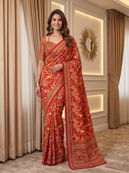 Red Paisley Print Designer Saree for Wedding, Festive & Party Wear