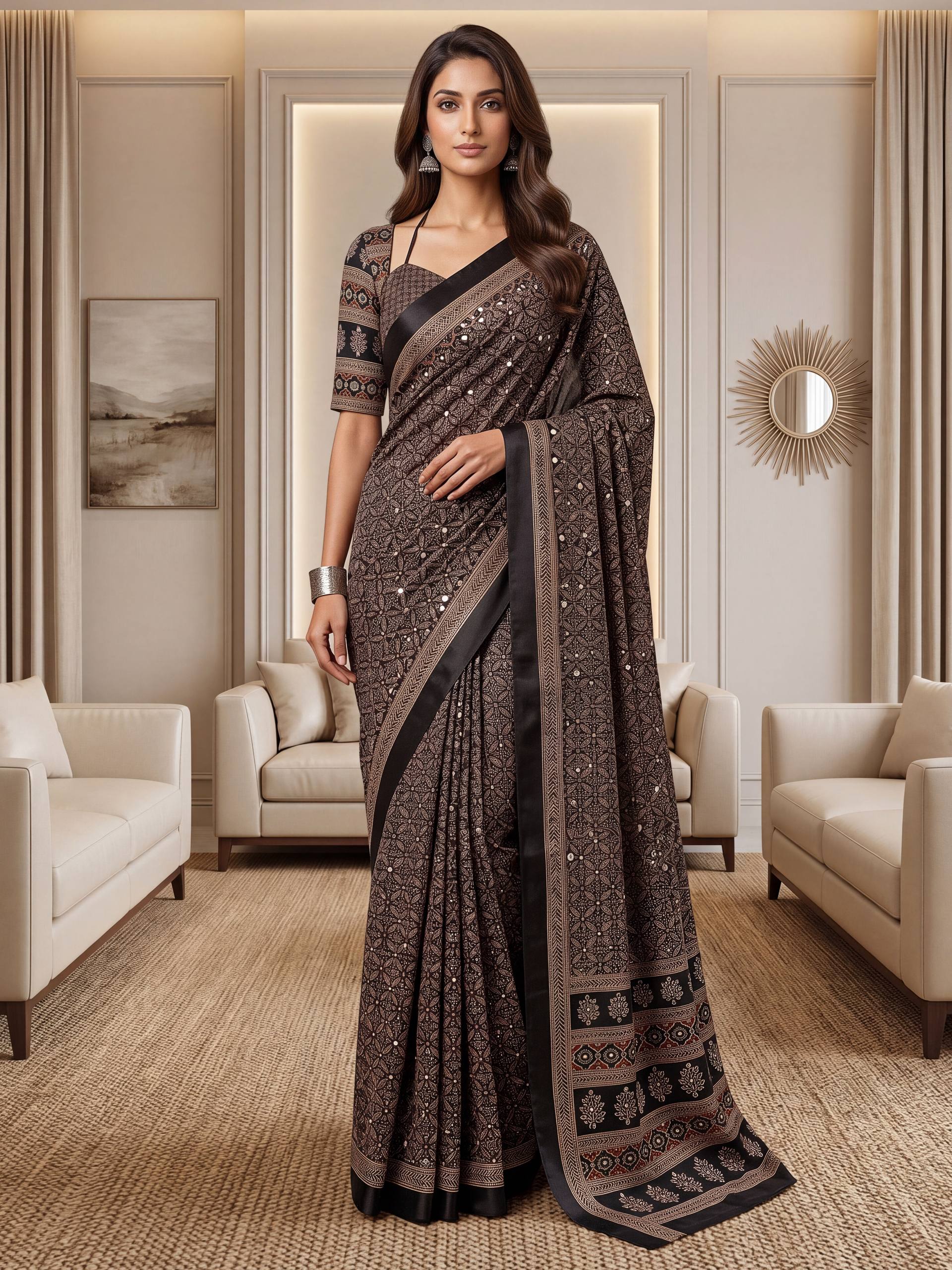 Black Ajrak Print Semi Modal Silk Saree with Heavy Mirror Work and Designer Border
Premium Black Ajrak Semi Modal Silk Saree for Wedding and Festive Wear
Traditional Black Ajrak Saree with Real Mirror Work and Viscose Latkan Pallu
Elegant Black Ajrak Silk Saree for Party Wear and Special Occasions
Designer Black Ajrak Print Saree with Unstitched Blouse Piece
Luxury Semi Modal Silk Black Ajrak Saree with Handcrafted Mirror Work
Women's Black Ajrak Saree with Traditional Print and Rich Pallu Border
Premium Pa
