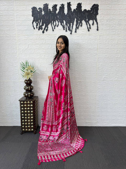 Luxury Cream Ajrak Print Saree for Festive & Cultural Occasions