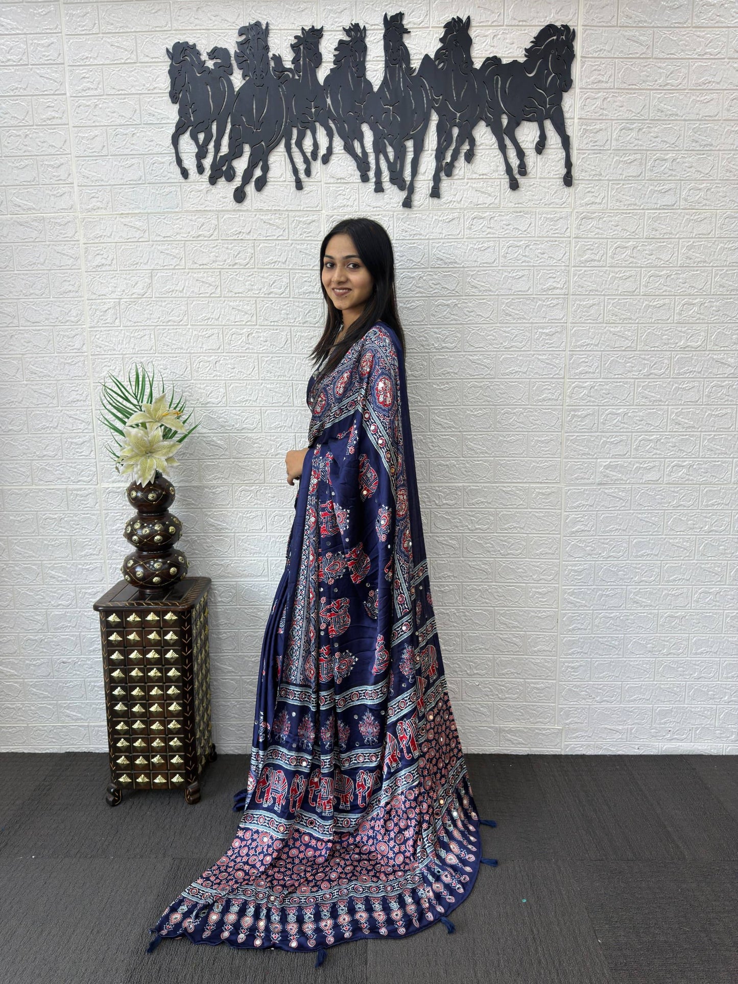 Luxury Cream Ajrak Print Saree for Festive & Cultural Occasions