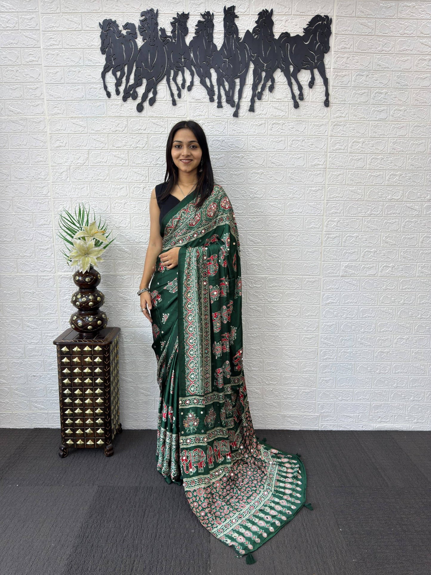 Luxury Cream Ajrak Print Saree for Festive & Cultural Occasions
