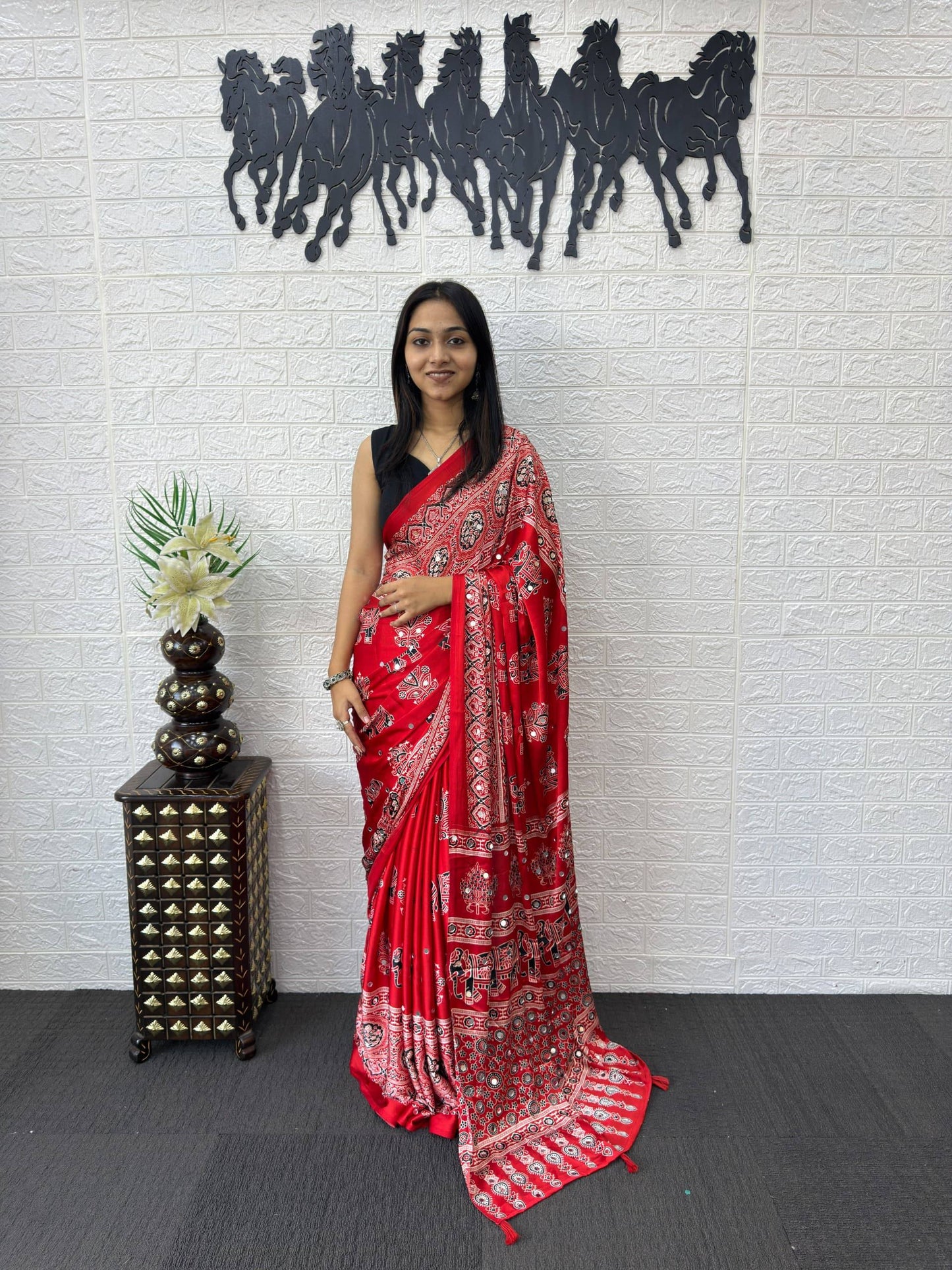 Luxury Cream Ajrak Print Saree for Festive & Cultural Occasions
