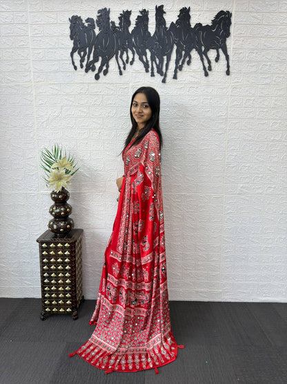Luxury Cream Ajrak Print Saree for Festive & Cultural Occasions