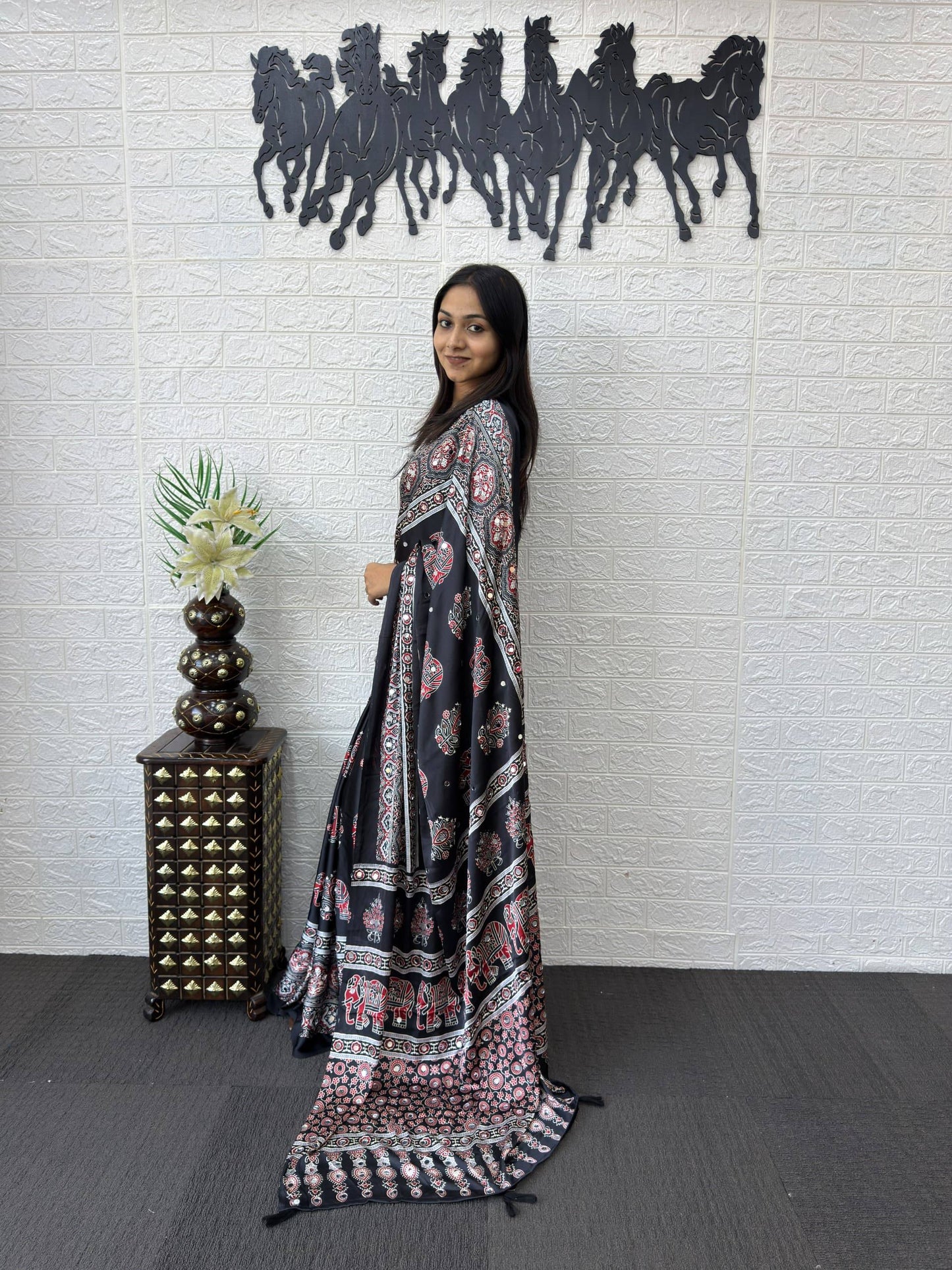 Luxury Cream Ajrak Print Saree for Festive & Cultural Occasions