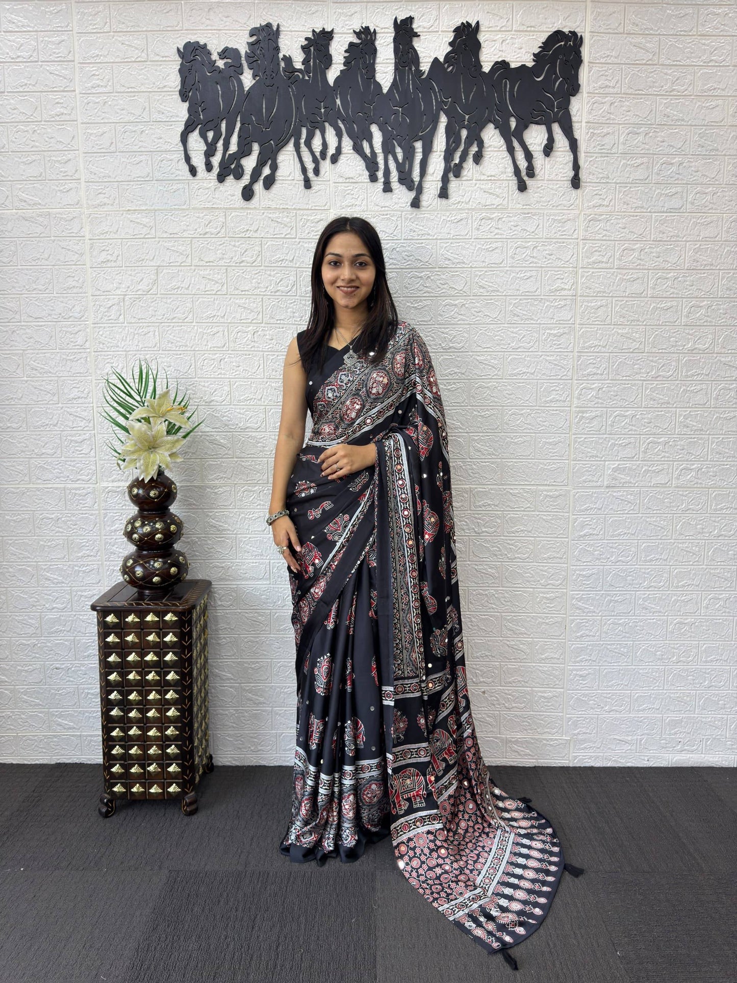 Luxury Cream Ajrak Print Saree for Festive & Cultural Occasions