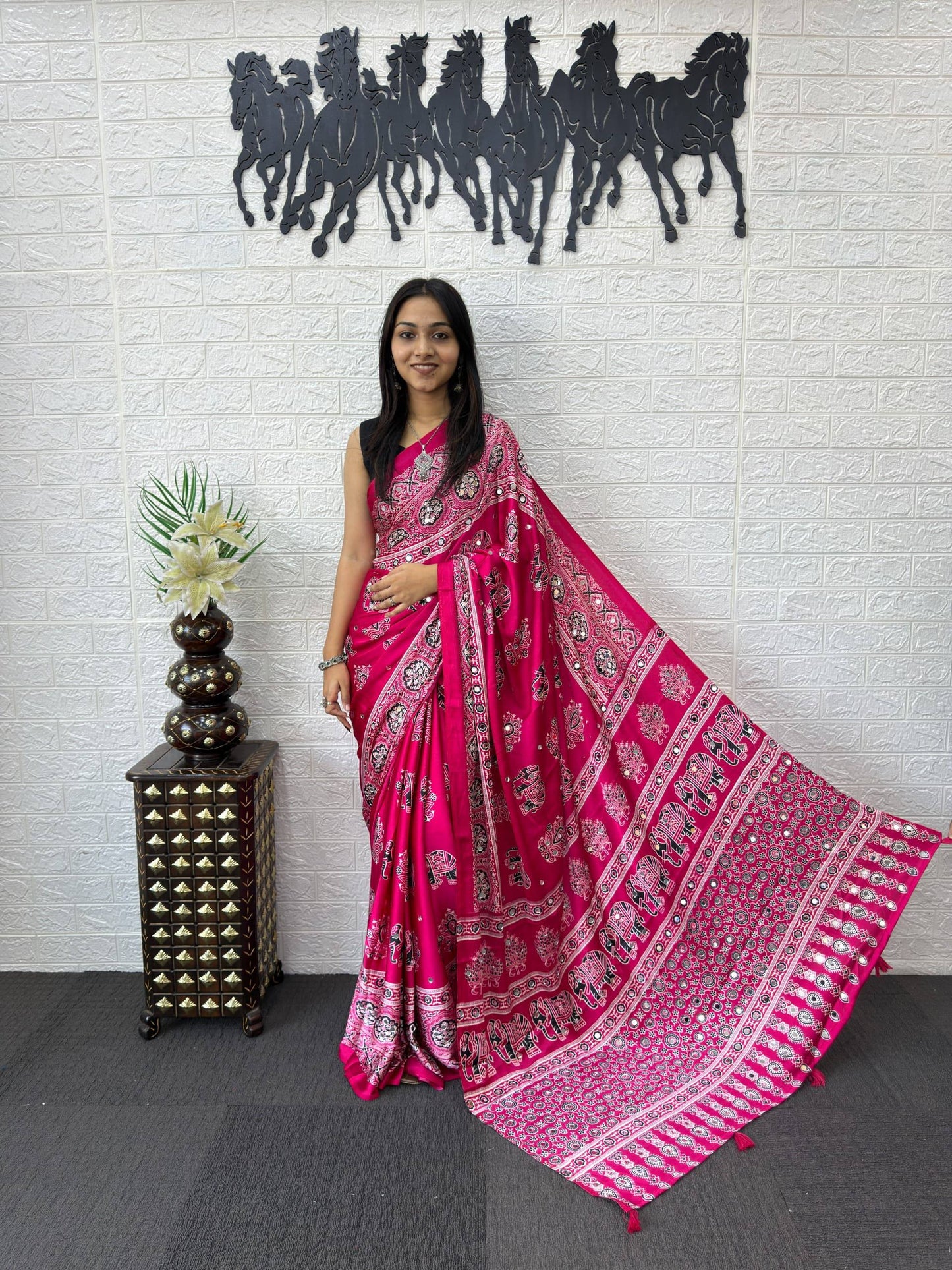 Luxury Cream Ajrak Print Saree for Festive & Cultural Occasions