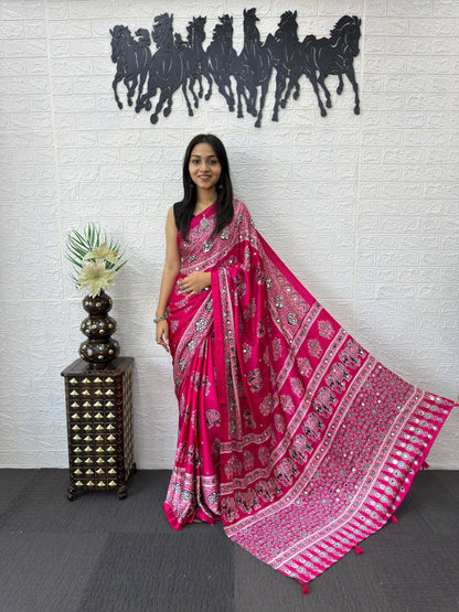Luxury Cream Ajrak Print Saree for Festive & Cultural Occasions