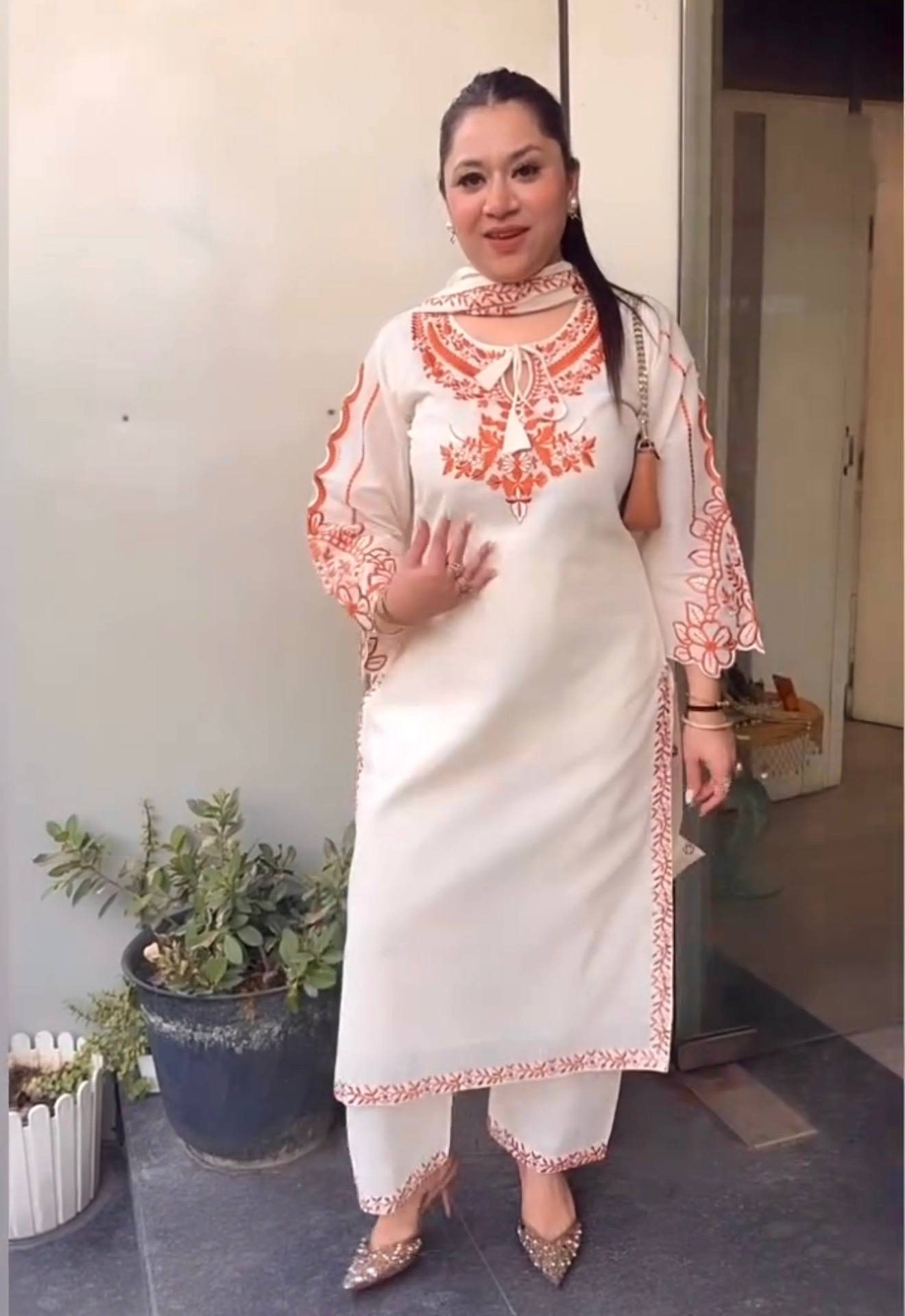 Premium Roman Silk Embroidered Kurta Palazzo Set With Dupatta | Designer Festive Wear