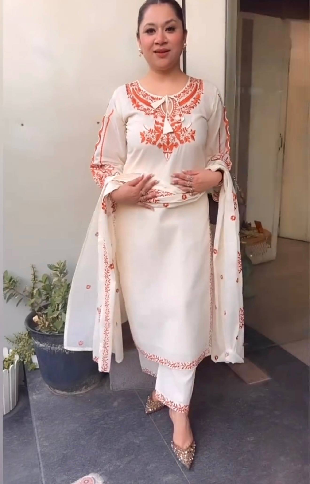 Premium Roman Silk Embroidered Kurta Palazzo Set With Dupatta | Designer Festive Wear