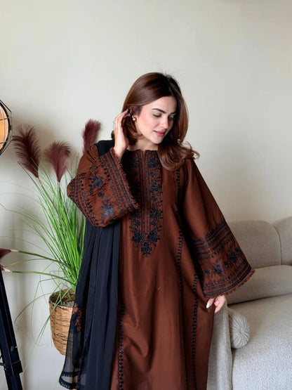 Pure Roman Silk Embroidered Palazzo Suit With Bell Sleeves & Heavy Georgette Dupatta | Designer Festive Wear