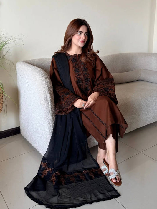 Pure Roman Silk Embroidered Palazzo Suit With Bell Sleeves & Heavy Georgette Dupatta | Designer Festive Wear