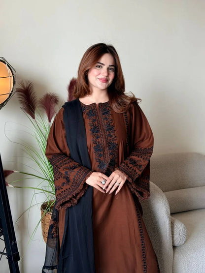 Pure Roman Silk Embroidered Palazzo Suit With Bell Sleeves & Heavy Georgette Dupatta | Designer Festive Wear