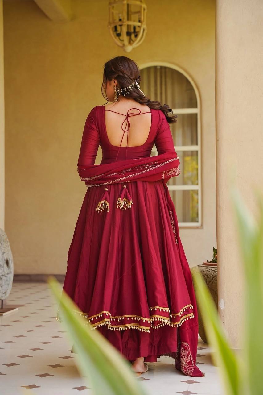 **Heavy Roman Silk Anarkali Palazzo Suit With Embroidered Chanderi Silk Dupatta | Designer Festive Wear**