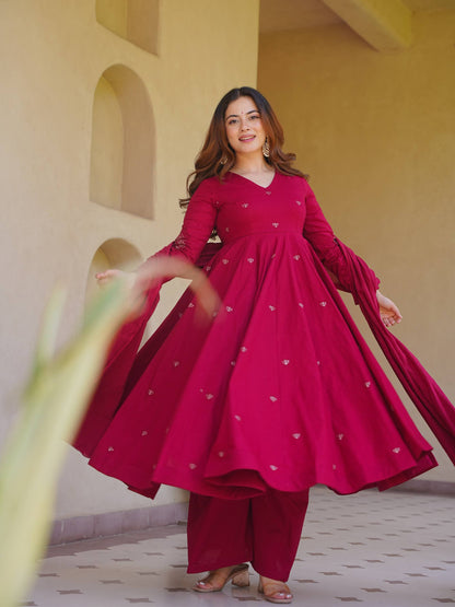Heavy Roman Silk Embroidered Anarkali Suit With 4 Meter Flair & Chanderi Silk Dupatta | Wedding Wear
