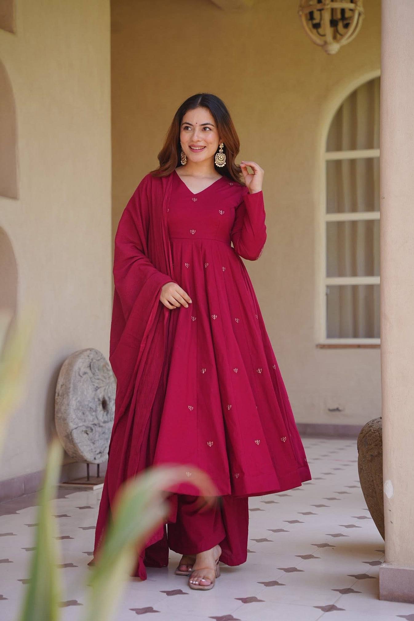 Heavy Roman Silk Embroidered Anarkali Suit With 4 Meter Flair & Chanderi Silk Dupatta | Wedding Wear