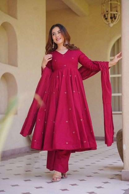 Heavy Roman Silk Embroidered Anarkali Suit With 4 Meter Flair & Chanderi Silk Dupatta | Wedding Wear