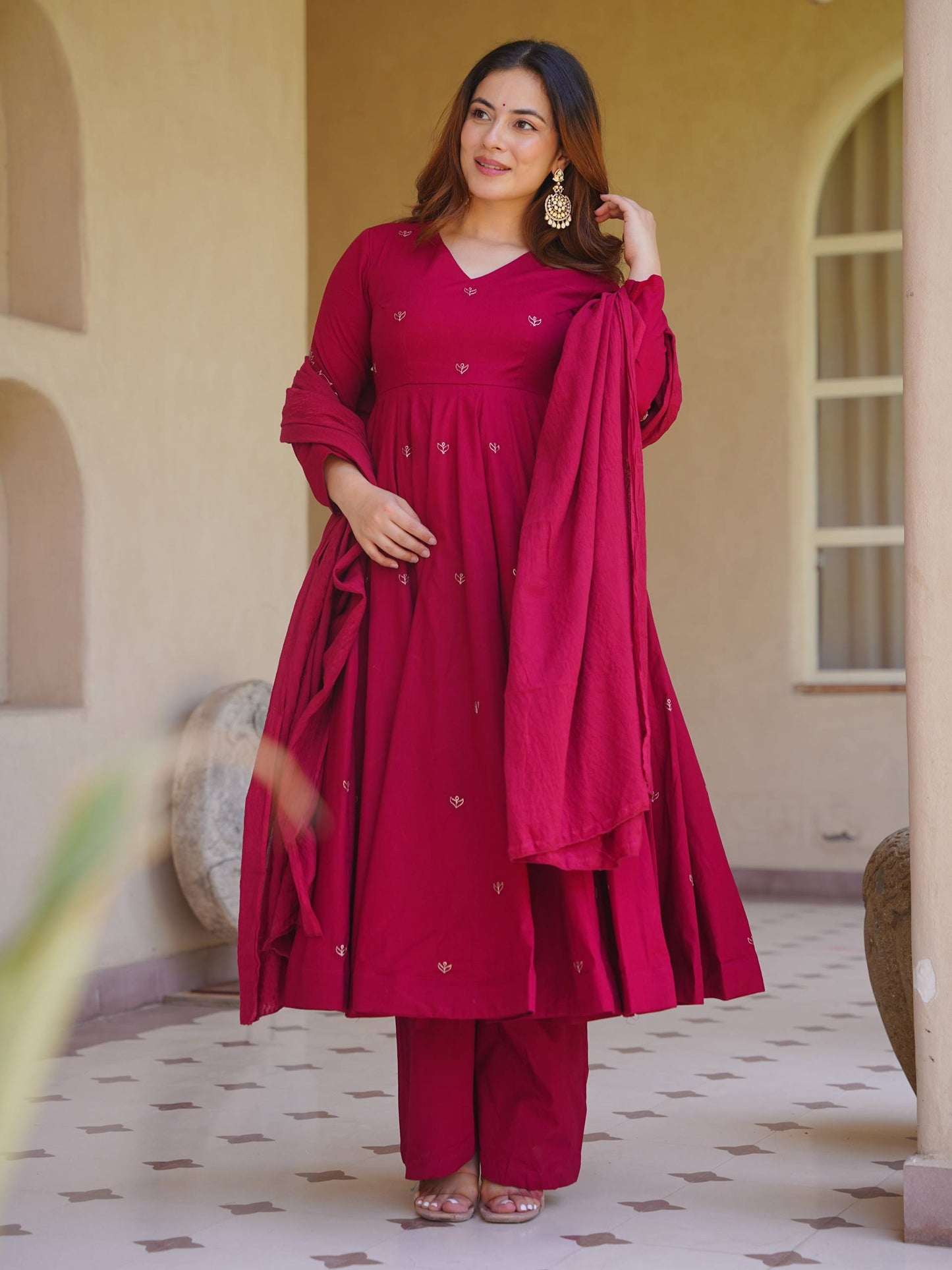 Heavy Roman Silk Embroidered Anarkali Suit With 4 Meter Flair & Chanderi Silk Dupatta | Wedding Wear