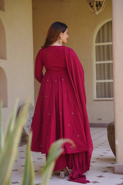 Heavy Roman Silk Embroidered Anarkali Suit With 4 Meter Flair & Chanderi Silk Dupatta | Wedding Wear