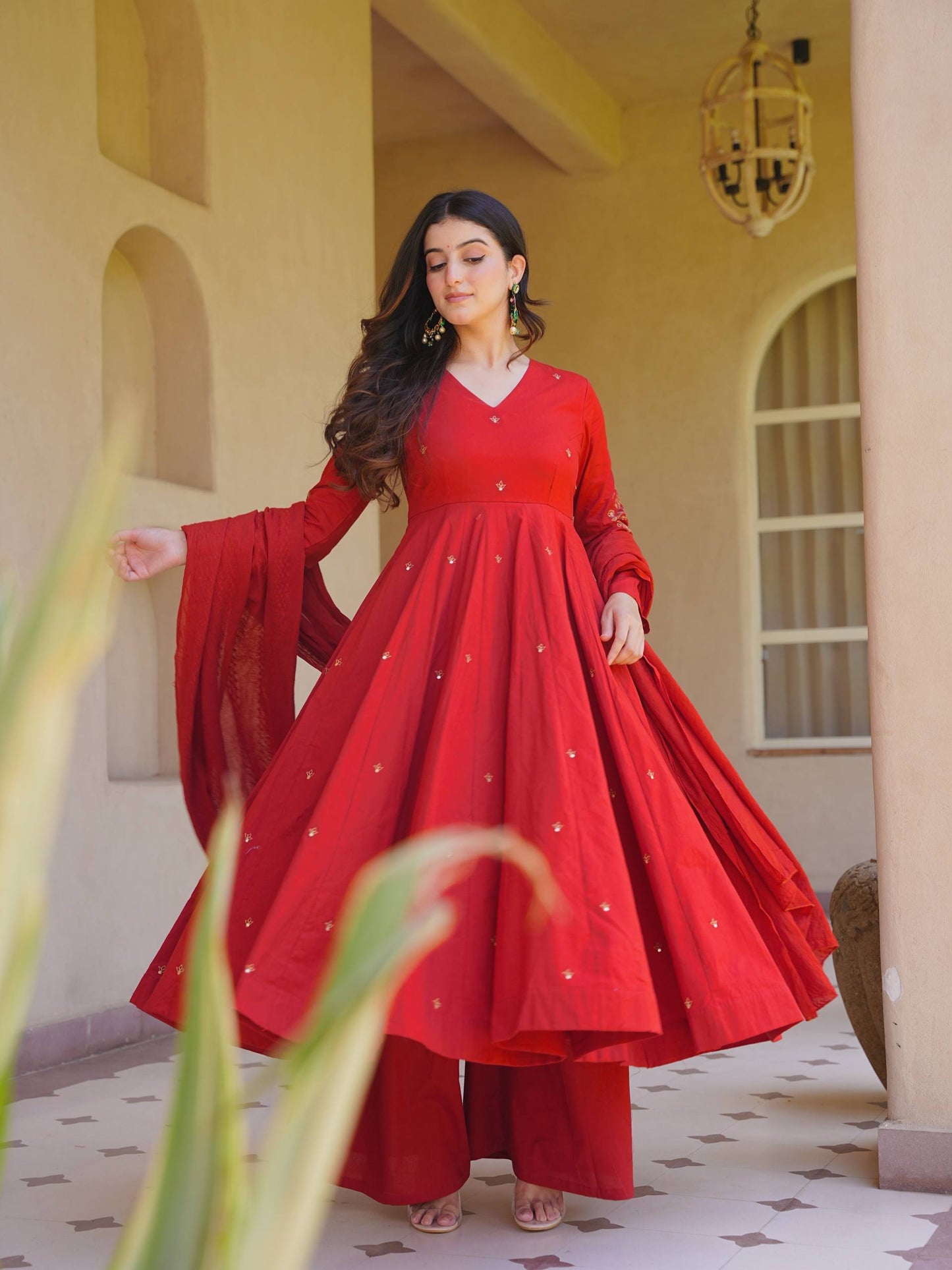 Heavy Roman Silk Embroidered Anarkali Suit With 4 Meter Flair & Chanderi Silk Dupatta | Wedding Wear
