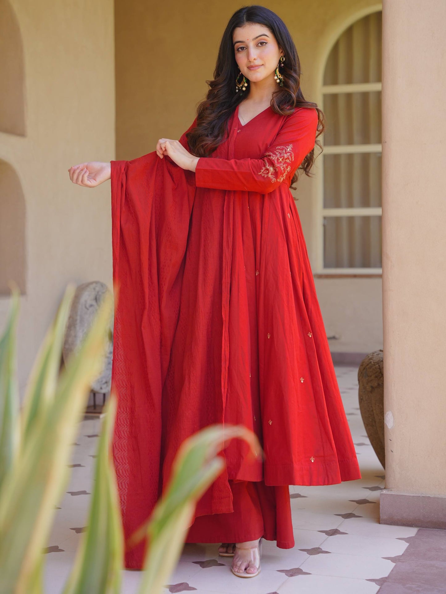 Heavy Roman Silk Embroidered Anarkali Suit With 4 Meter Flair & Chanderi Silk Dupatta | Wedding Wear