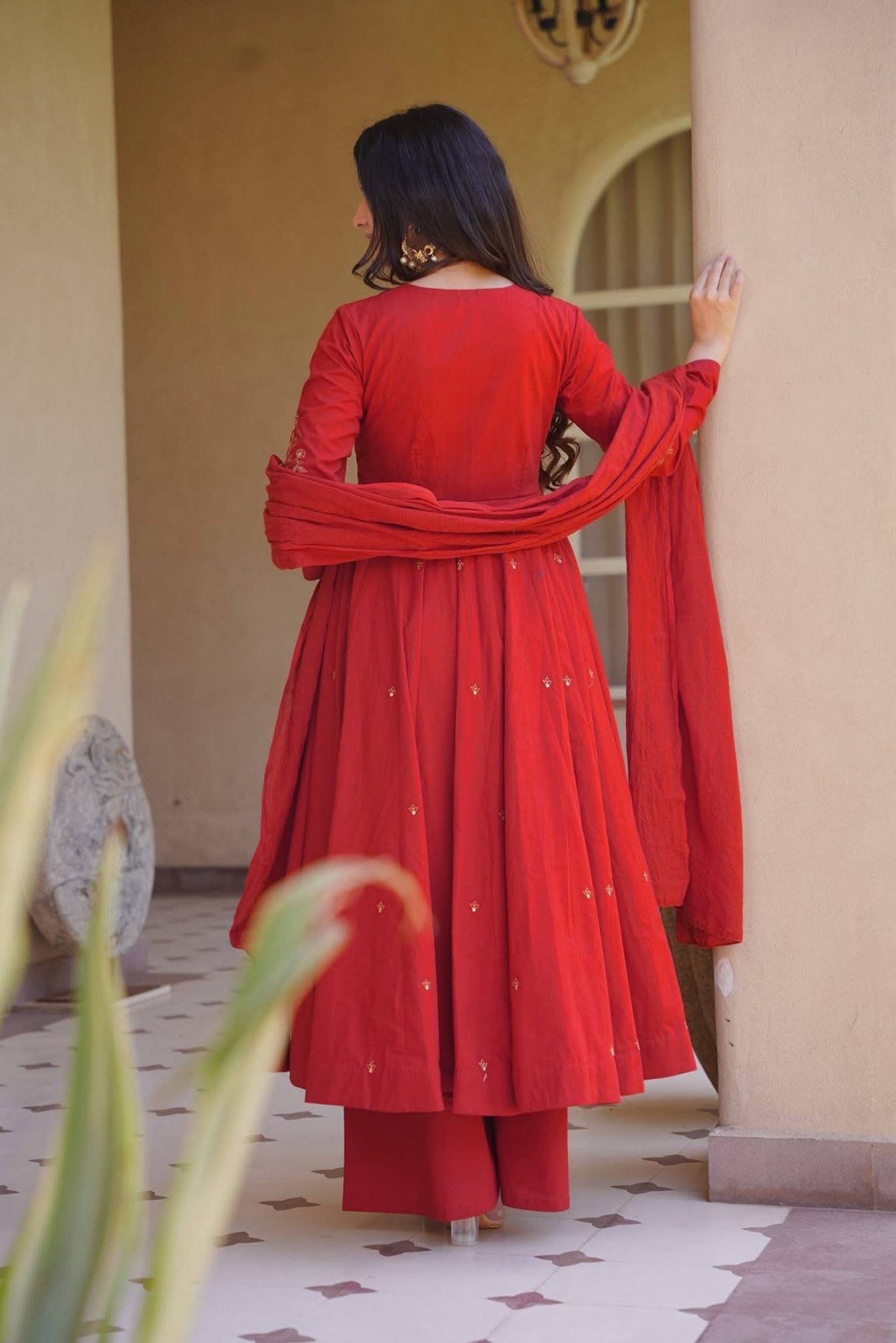 Heavy Roman Silk Embroidered Anarkali Suit With 4 Meter Flair & Chanderi Silk Dupatta | Wedding Wear