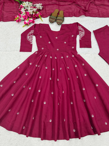 Heavy Roman Silk Embroidered Anarkali Suit With 4 Meter Flair & Chanderi Silk Dupatta | Wedding Wear