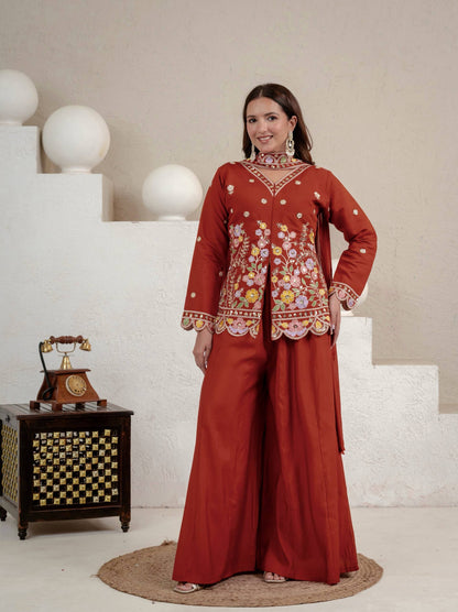Heavy Roman Silk 5mm Sequin Embroidered Sharara Suit With Dupatta | Designer Party & Festive Wear