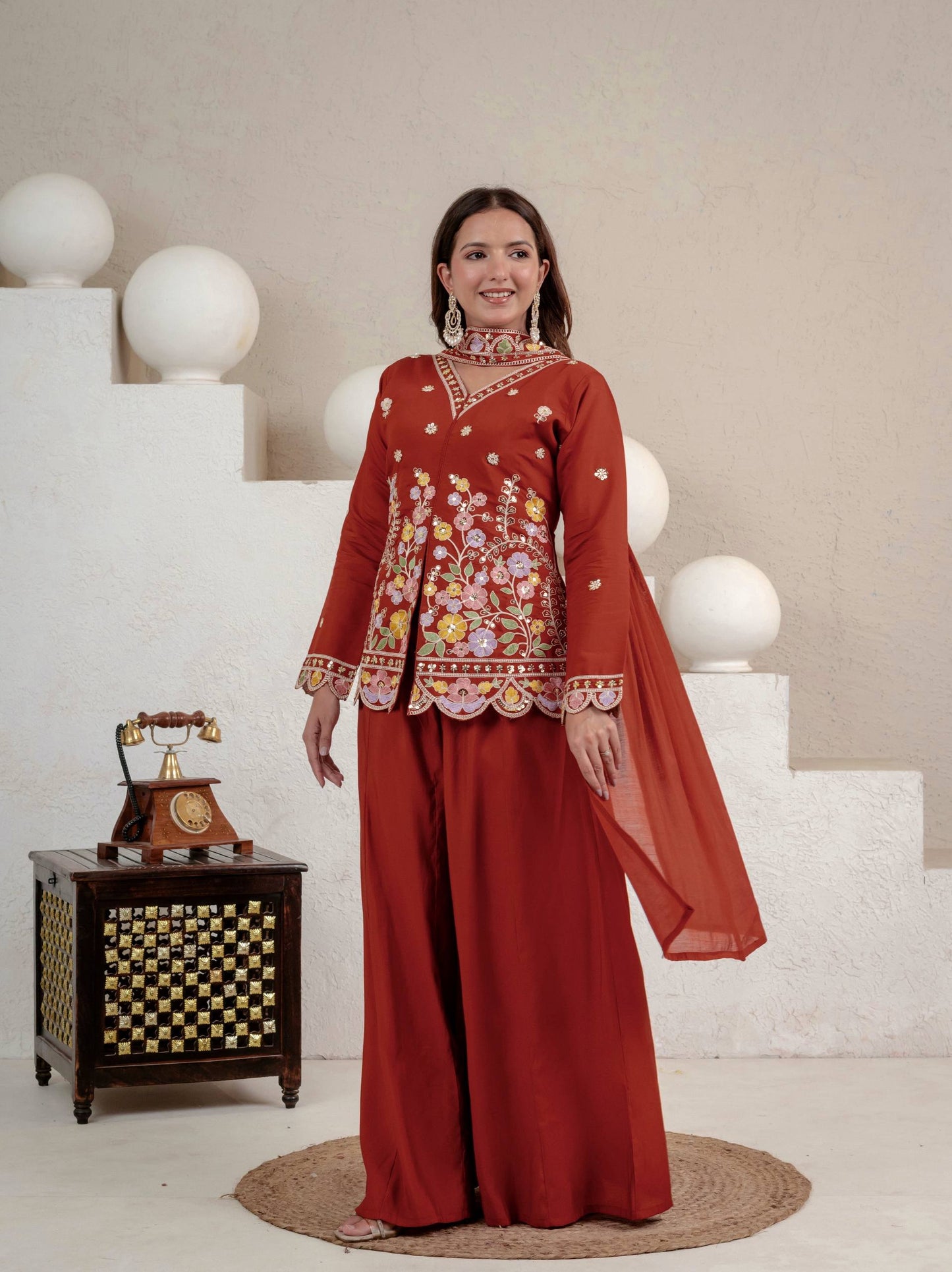 Heavy Roman Silk 5mm Sequin Embroidered Sharara Suit With Dupatta | Designer Party & Festive Wear