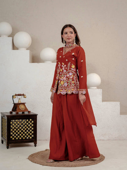 Heavy Roman Silk 5mm Sequin Embroidered Sharara Suit With Dupatta | Designer Party & Festive Wear
