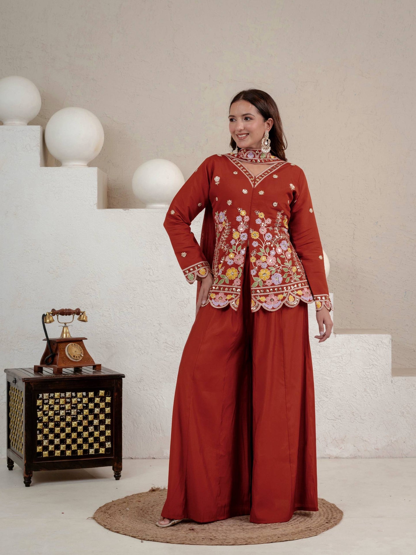 Heavy Roman Silk 5mm Sequin Embroidered Sharara Suit With Dupatta | Designer Party & Festive Wear
