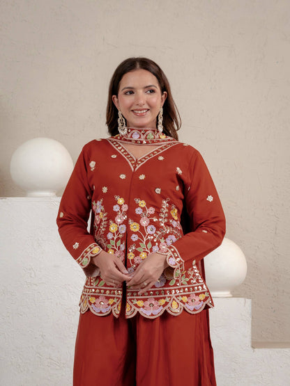 Heavy Roman Silk 5mm Sequin Embroidered Sharara Suit With Dupatta | Designer Party & Festive Wear