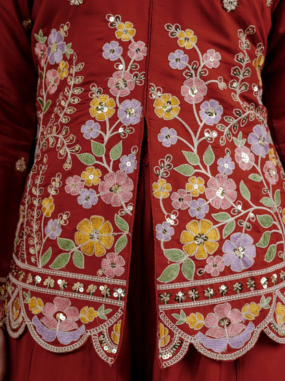 Heavy Roman Silk 5mm Sequin Embroidered Sharara Suit With Dupatta | Designer Party & Festive Wear