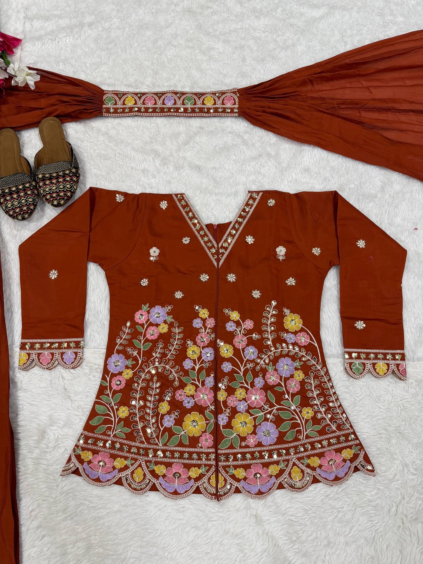 Heavy Roman Silk 5mm Sequin Embroidered Sharara Suit With Dupatta | Designer Party & Festive Wear