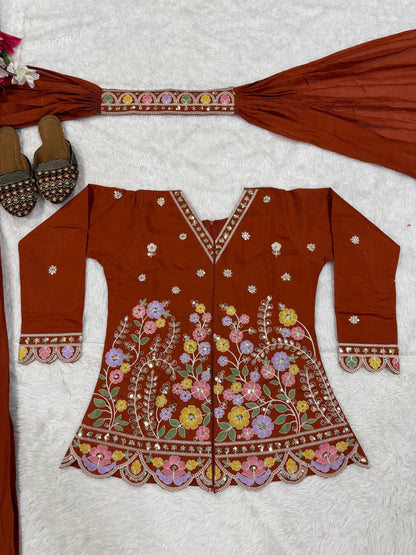 Heavy Roman Silk 5mm Sequin Embroidered Sharara Suit With Dupatta | Designer Party & Festive Wear