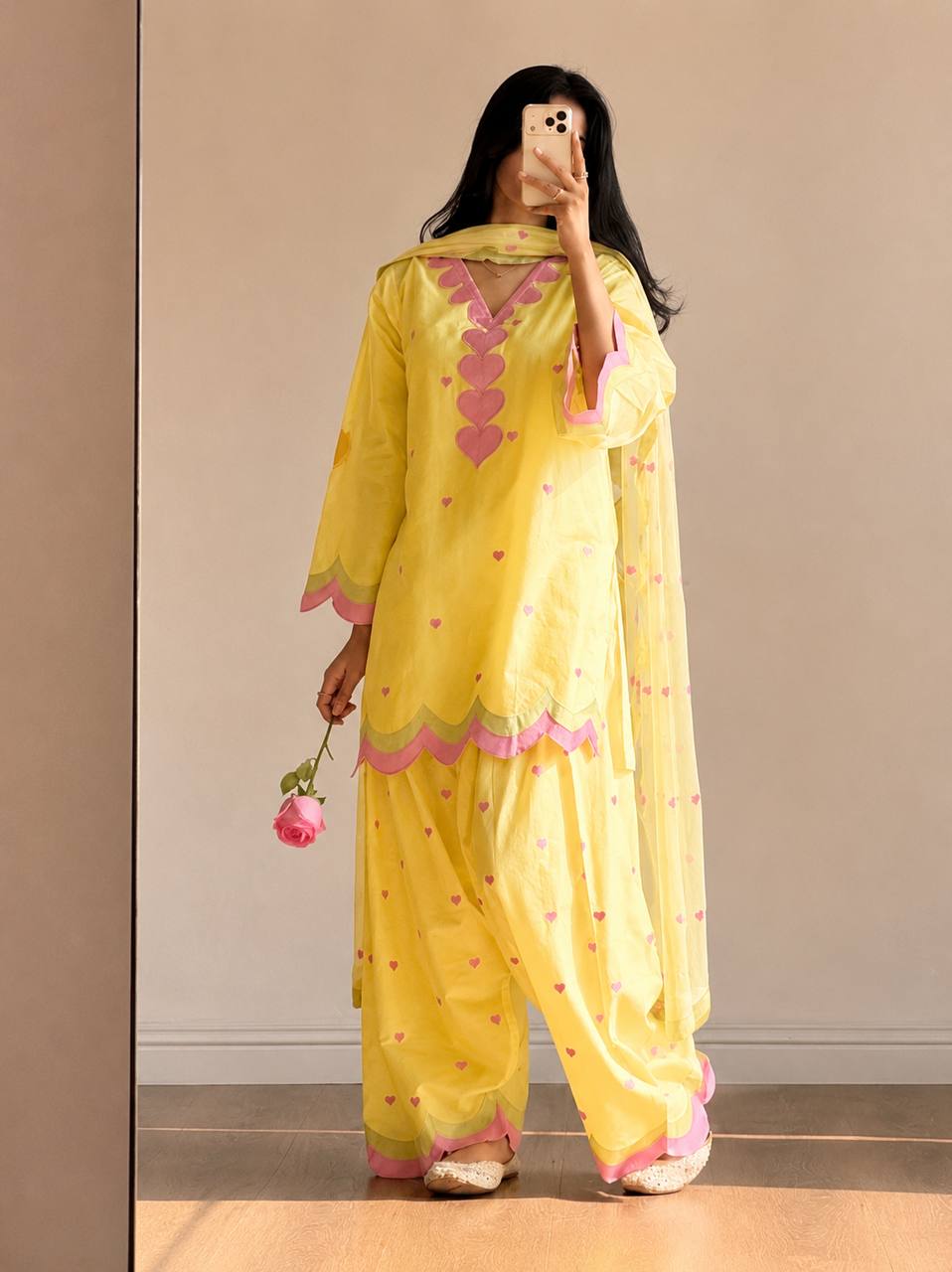 Designer Chanderi Cotton Farshi Salwar Suit Set with Embroidery, Sequence & Zari Work | Fully Stitched Kurta, Farshi Salwar & Dupatta