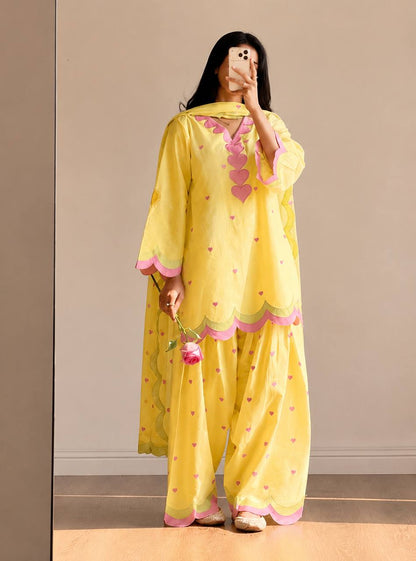 Designer Chanderi Cotton Farshi Salwar Suit Set with Embroidery, Sequence & Zari Work | Fully Stitched Kurta, Farshi Salwar & Dupatta