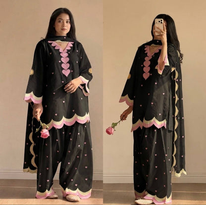 Designer Chanderi Cotton Farshi Salwar Suit Set with Embroidery, Sequence & Zari Work | Fully Stitched Kurta, Farshi Salwar & Dupatta