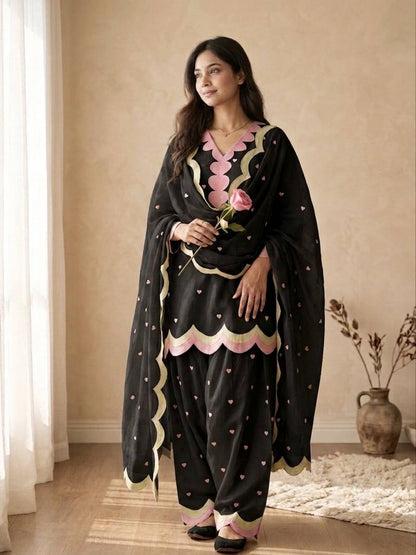 Designer Chanderi Cotton Farshi Salwar Suit Set with Embroidery, Sequence & Zari Work | Fully Stitched Kurta, Farshi Salwar & Dupatta